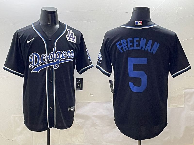 Men 2025 Los Angeles Dodgers 5 Freeman Black Three generations Fashion Nike MLB Jersey style 3